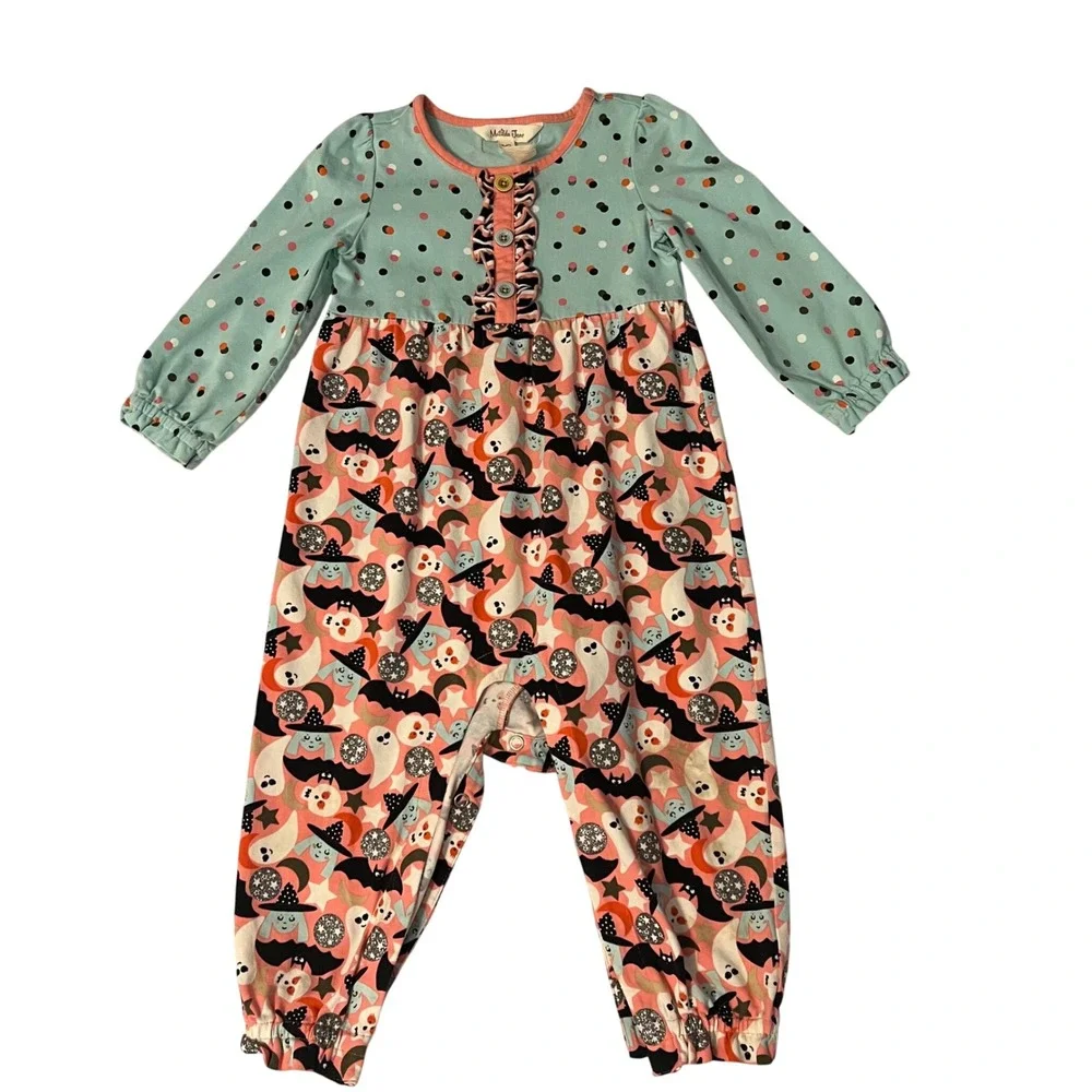 Matilda Jane Halloween Ghost Bat Witch Polka Dot Ruffle Romper 18-24M